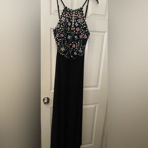 Event gown, halter top jeweled, black with slit Size 13 Juniors